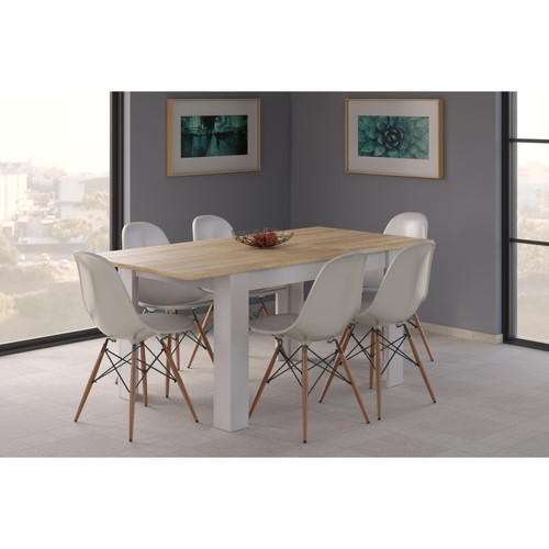 Armoire Alter Table de salle à manger à rallonge, couleur chêne canadien et blanc artik, Dimensions 140 x 78 x 90 cm