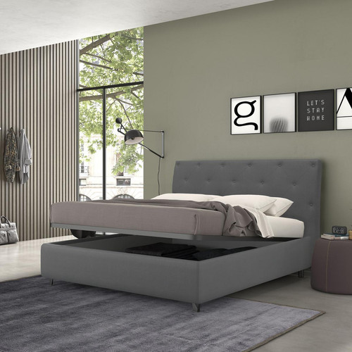 Autrement - Lit Talamo Italia avec double conteneur gris mozart, tissu polyester Autrement  - Chambre et literie Maison
