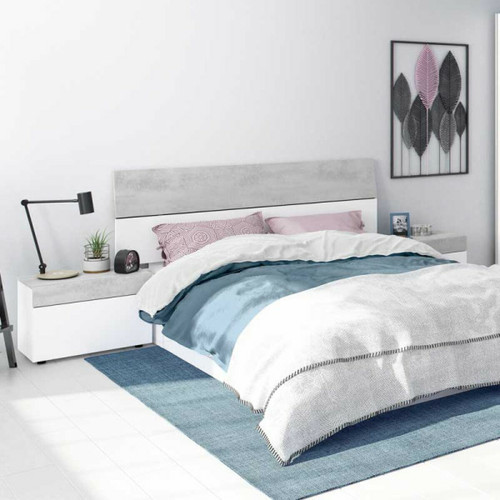 Dansmamaison - Tête de lit avec chevets Blanc et Béton clair - SPARTAN Dansmamaison  - Têtes de lit