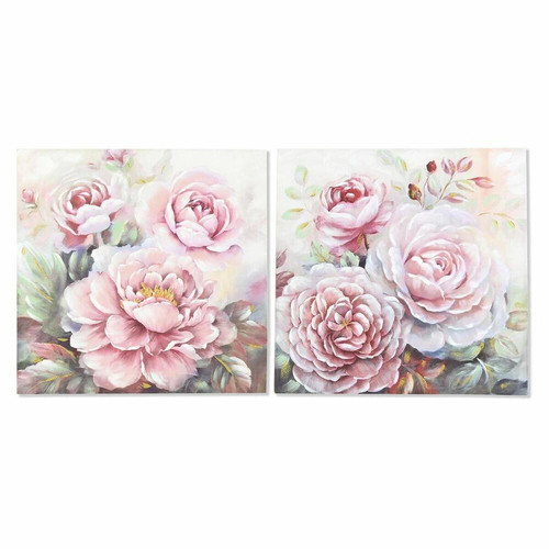 Tableaux, peintures DKD Home Decor Cadre DKD Home Decor Fleurs (80 x 3 x 80 cm) (2 Unités)
