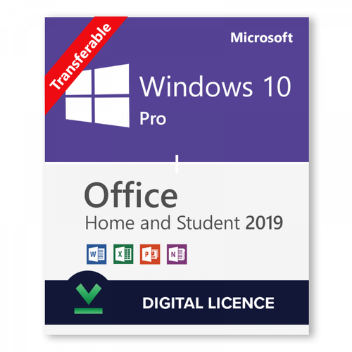 Microsoft - Windows 10 Pro + Microsoft Office 2019 Famille et Étudiant - Bundle de licences numériques - Logiciels en téléchargement Microsoft  - Logiciels