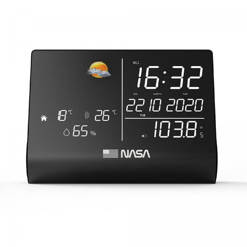 Nasa - NASA WSP1300 - Station Météo, Enceinte Bluetooth, Ecran LCD 6.4, Fonction Horloge/Calendrier/Radio FM, Livrée avec adaptateur secteur - Noir- RECONDITIONNE - Noir Nasa  - Jardin connecté