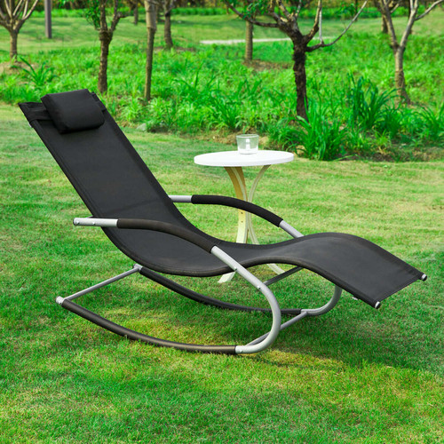 Transats, chaises longues Sobuy SoBuy OGS28-SCH Fauteuil à bascule Transat de jardin Bain de soleil Rocking Chair - Noir