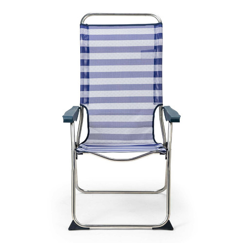 Transats, chaises longues Solenny Chaise de Plage Pliante Solenny 5 Positions Dossier Ergonomique Bleu Blanc 67x63x114 cm