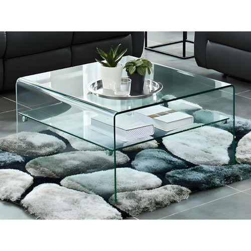 Vente-Unique - Table basse carrée STILEOS - Double plateau - Verre trempé Vente-Unique  - Tables d'appoint