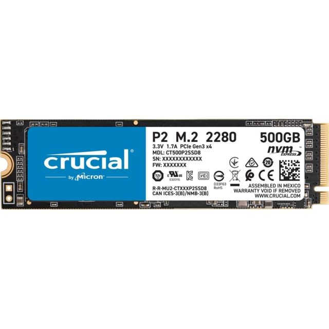 Crucial - P2 3D NAND - 500 Go - M.2 Nvme PCIe Crucial - SSD NVMe